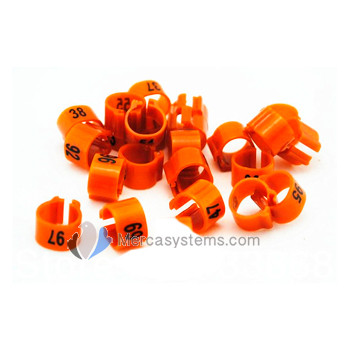  NUMBERED Plastic pigeon rings (8x5mm) (clip on type). Bag of 100 rings