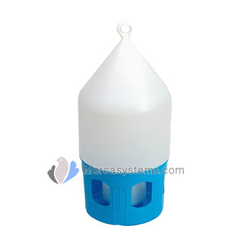 Plastic fountain 3.5L drinker with lifting handle for pigeons, blue base with clear top
