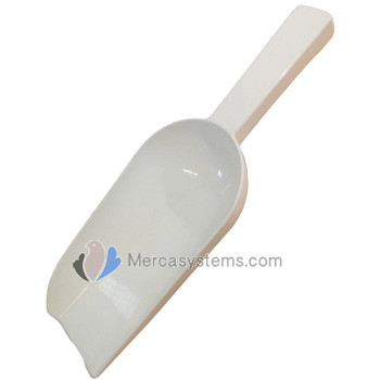 Pigeon supplies and accessories: Plastic feed scoop with 0.5 kg of capacity.