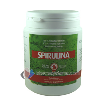 The Red Pigeon Spirulina 300 gr, (a natural green algae with a protein content over 55%). 