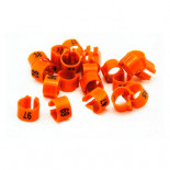  NUMBERED Plastic pigeon rings (8x5mm) (clip on type). Bag of 100 rings